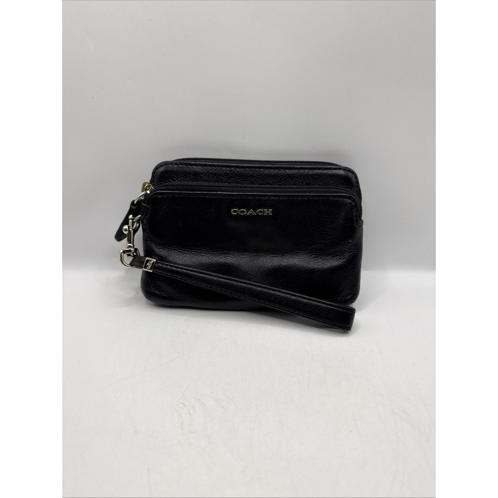 SMALL MADISON COACH BLACK LEATHER DOUBLE ZIP WRISTLET